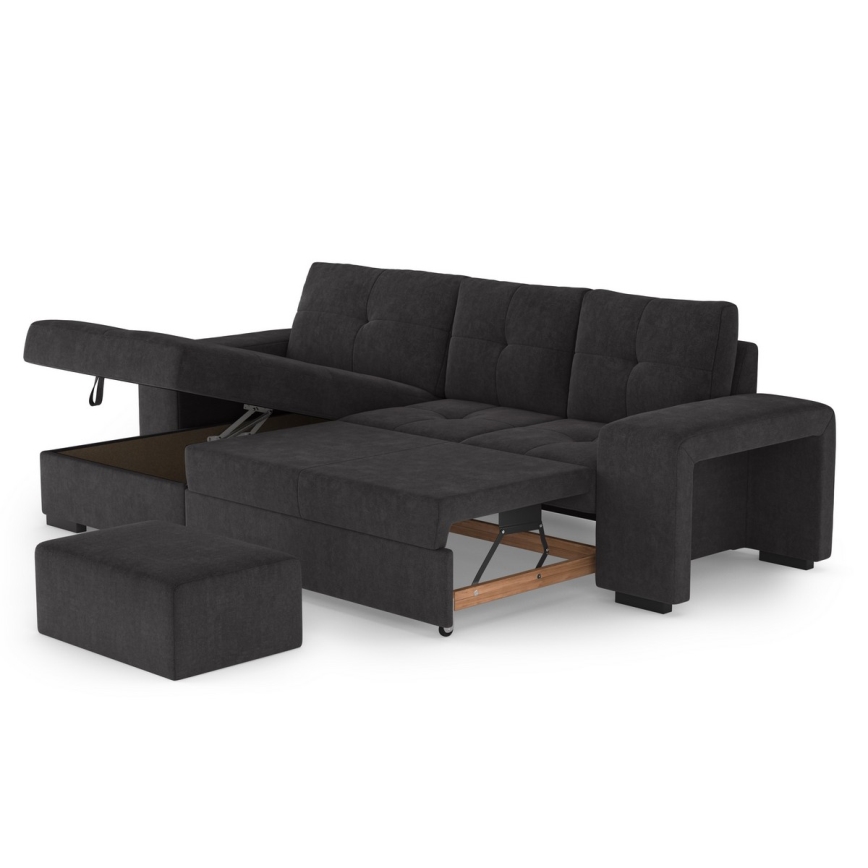 Schlafsofa mit Bettfunktion, Stauraum und Hocker PALERMO, schwarz, links