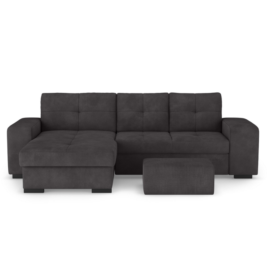Schlafsofa mit Bettfunktion, Stauraum und Hocker PALERMO, schwarz, links
