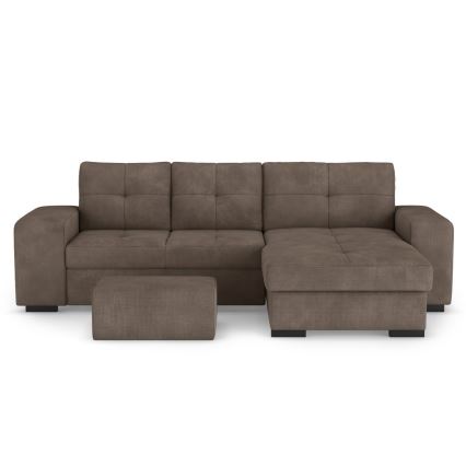 Schlafsofa mit Bettkasten und Hocker PALERMO, braun, rechts
