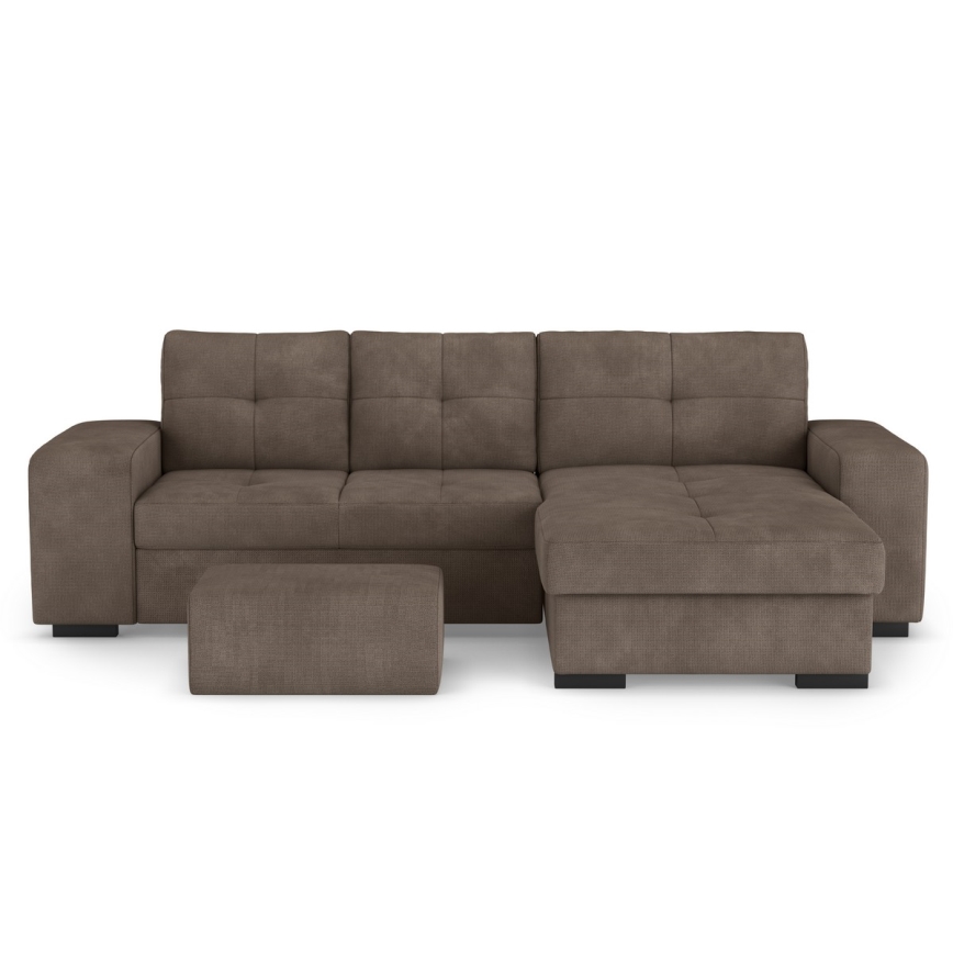Schlafsofa mit Bettkasten und Hocker PALERMO, braun, rechts
