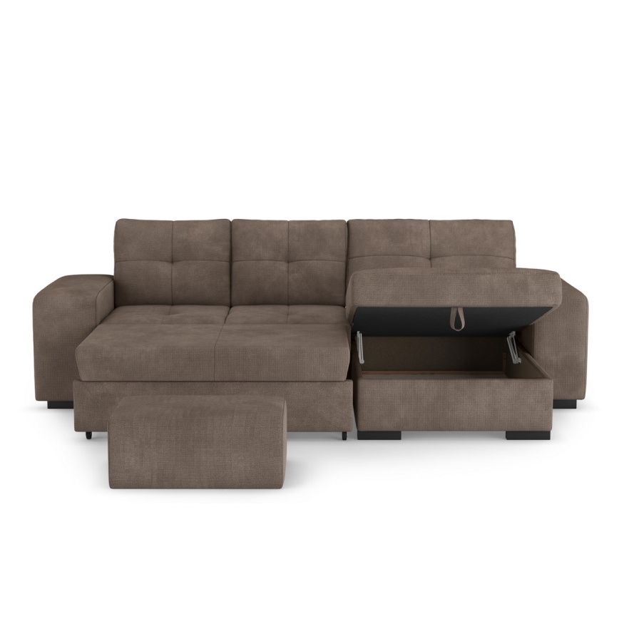 Schlafsofa mit Bettkasten und Hocker PALERMO, braun, rechts