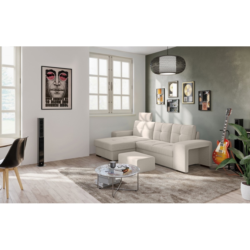 Schlafsofa mit Stauraum und Hocker PALERMO, hellgrau, links