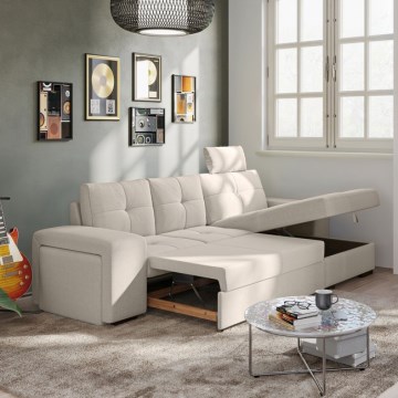 Schlafsofa PALERMO mit Bettfunktion, Stauraum und Hocker, hellgrau, rechts