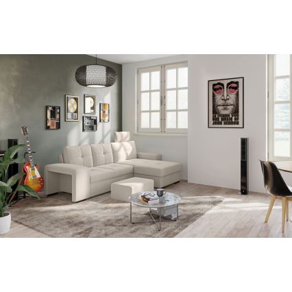 Schlafsofa PALERMO mit Bettfunktion, Stauraum und Hocker, hellgrau, rechts