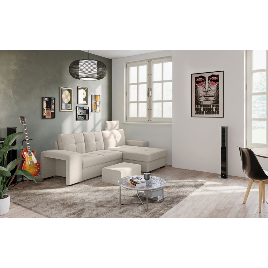 Schlafsofa PALERMO mit Bettfunktion, Stauraum und Hocker, hellgrau, rechts