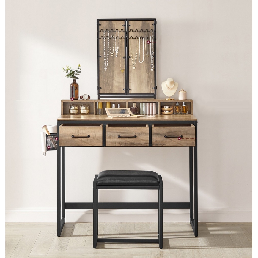 Schminktisch mit Hocker 28,6 x 42 cm FLORA braun/schwarz