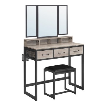 Schminktisch mit Hocker 28,6x42 cm FLORA grau/schwarz