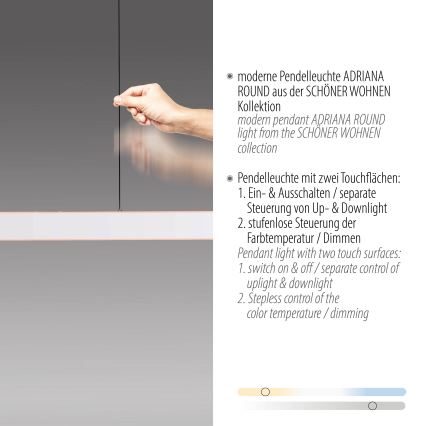 Schöner Wohnen 12577-16 - dimmbare Pendelleuchte an Kabel ADRIANA ROUND 2xLED/24W/230V 2700/3000/3500/4000/5000K weiß