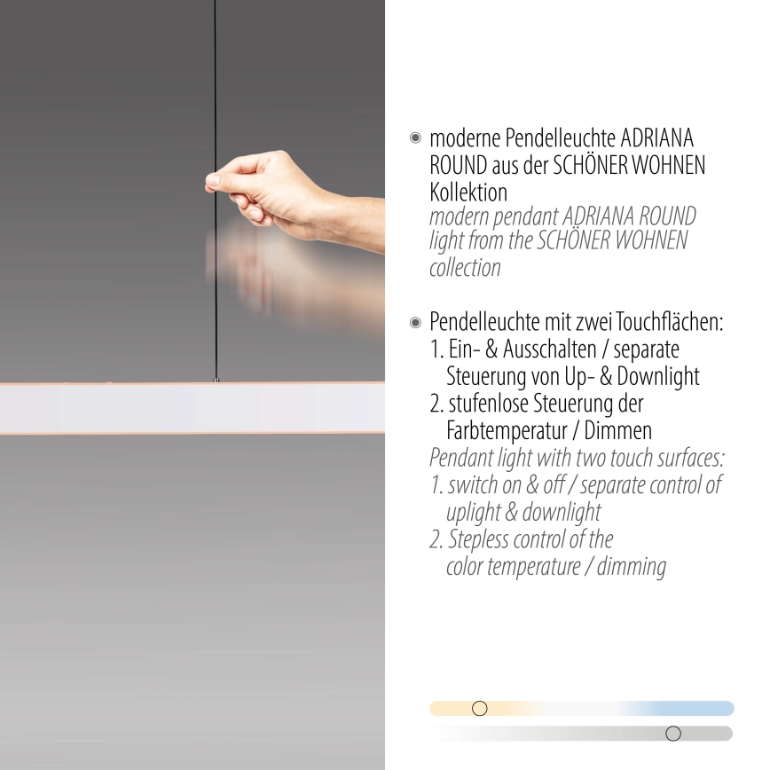 Schöner Wohnen 12577-16 - dimmbare Pendelleuchte an Kabel ADRIANA ROUND 2xLED/24W/230V 2700/3000/3500/4000/5000K weiß
