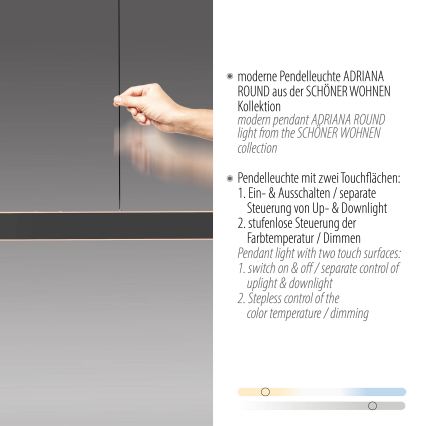 Schöner Wohnen 12577-18 - dimmbare Hängeleuchte mit Seilaufhängung ADRIANA ROUND 2xLED/24W/230V 2700/3000/3500/4000/5000K schwarz