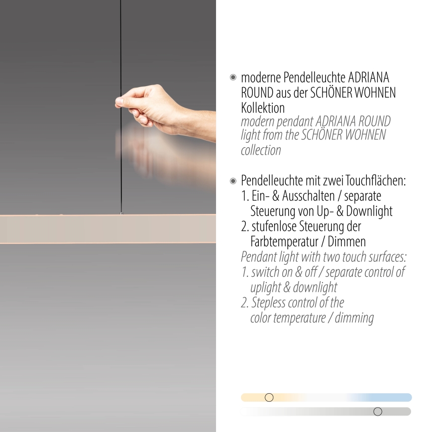 Schöner Wohnen 12577-39 - ADRIANA ROUND dimmbare Pendelleuchte an Kabel 2xLED/24W/230V 2700/3000/3500/4000/5000K grau