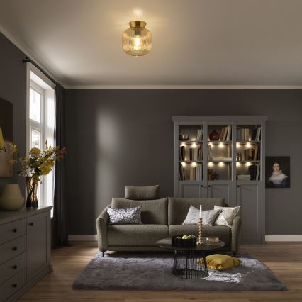 Schöner Wohnen 13574-27 - Deckenleuchte NAMI 1x E27/25W/230V, Ø 20 cm gold/beige/rauchfarben