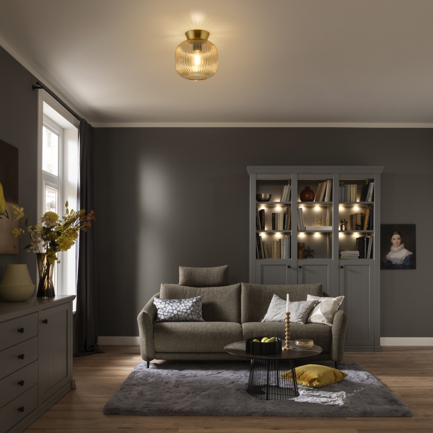 Schöner Wohnen 13574-27 - Deckenleuchte NAMI 1x E27/25W/230V, Ø 20 cm gold/beige/rauchfarben