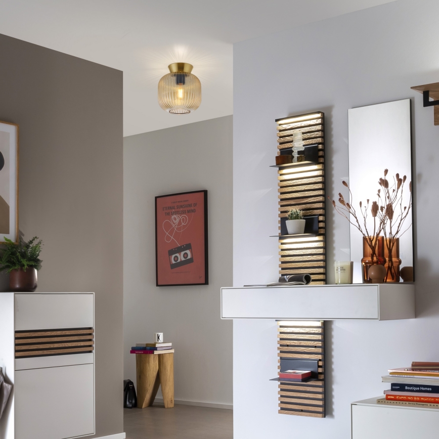 Schöner Wohnen 13574-27 - Deckenleuchte NAMI 1x E27/25W/230V, Ø 20 cm gold/beige/rauchfarben