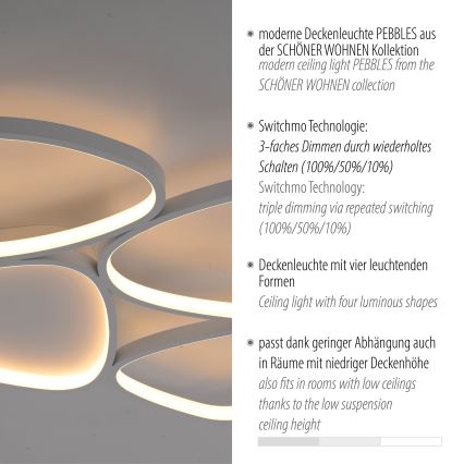Schöner Wohnen 14038-16 - dimmbare LED-Deckenleuchte PEBBLES LED/35,5W/230V weiß