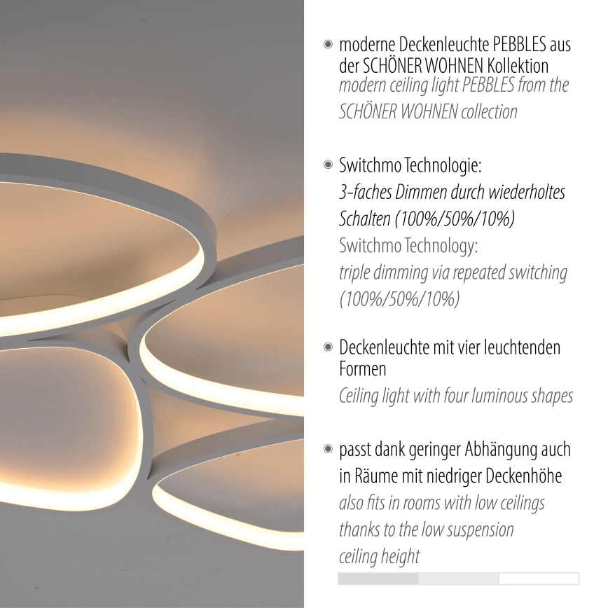 Schöner Wohnen 14038-16 - dimmbare LED-Deckenleuchte PEBBLES LED/35,5W/230V weiß