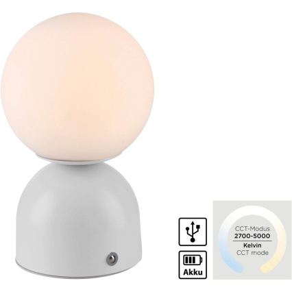 Schöner Wohnen 19218-16 - RUDI LED-Tischlampe, dimmbar, Touch-gesteuert, wiederaufladbar, LED/1,2W/5V, 3000-6000K, 1200 mAh, weiß