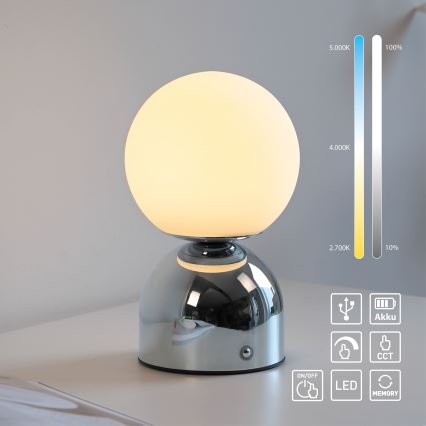 Schöner Wohnen 19218-17 - RUDI LED wiederaufladbare, dimmbare Touch-Tischlampe LED/1,2W/5V 3000-6000K 1200 mAh glänzender Chrom