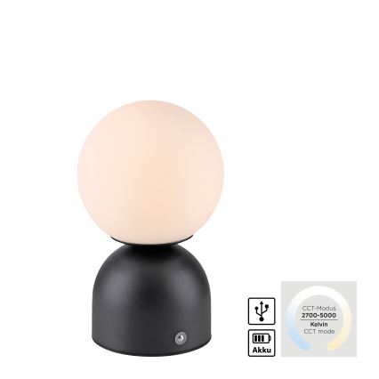 Schöner Wohnen 19218-18 - Wiederaufladbare, dimmbare Touch-LED-Tischlampe RUDI LED/1,2W/5V 3000-6000K 1200 mAh schwarz