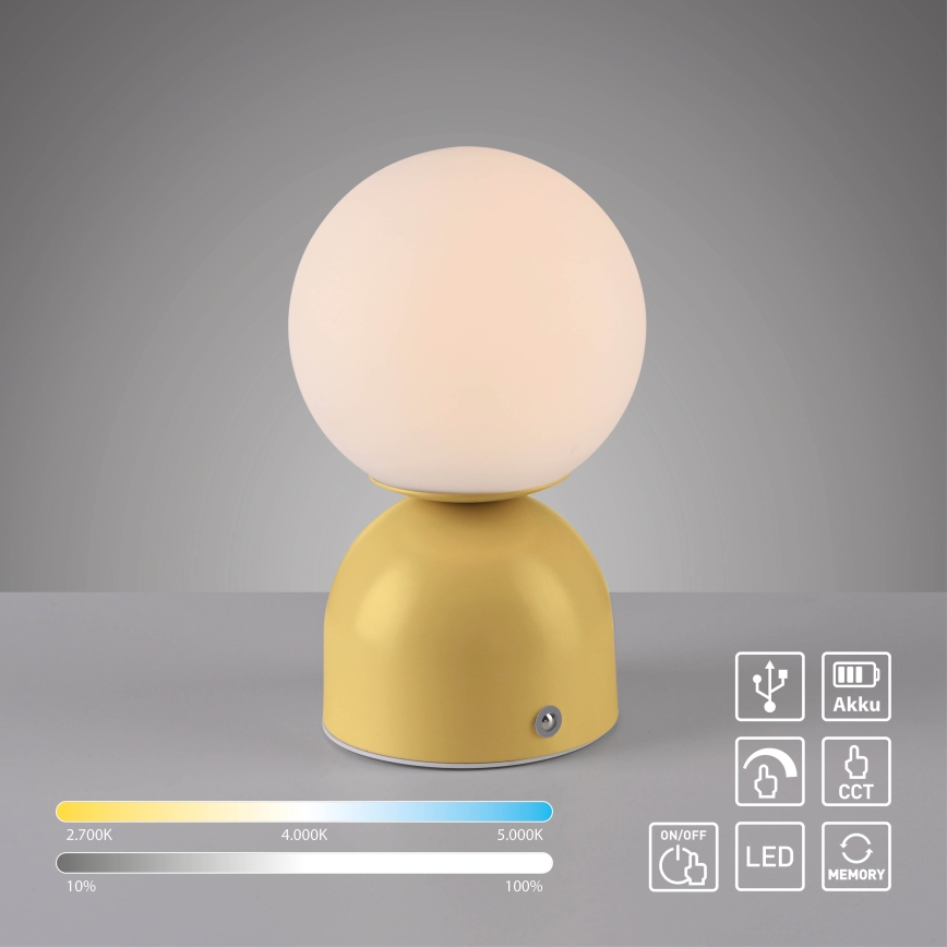 Schöner Wohnen 19218-81 - dimmbare, touchgesteuerte, wiederaufladbare LED-Tischlampe RUDI LED/1,2W/5V 3000-6000K 1200 mAh gelb