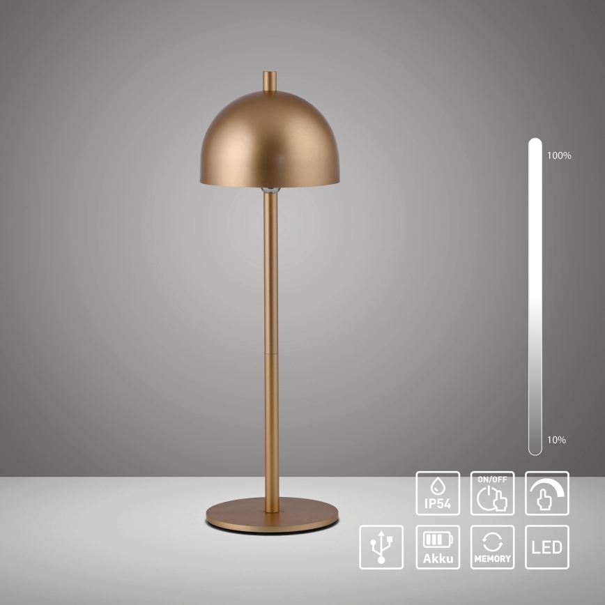 Schöner Wohnen 19244-12 - LED-dimmbar, mit Touch-Dimmer, wiederaufladbare Outdoor-Tischleuchte BELLIS LED/2,5W/5V 2600 mAh IP54, goldfarben