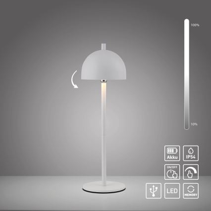 Schöner Wohnen 19244-16 - LED, per Touch dimmbar, wiederaufladbare Außen-Tischleuchte BELLIS LED/2,5W/5V 2600 mAh IP54 weiß