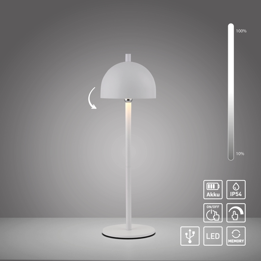 Schöner Wohnen 19244-16 - LED, per Touch dimmbar, wiederaufladbare Außen-Tischleuchte BELLIS LED/2,5W/5V 2600 mAh IP54 weiß