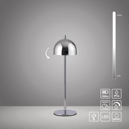 Schöner Wohnen 19244-17 - Dimmbare, wiederaufladbare LED-Touch-Außen-Tischlampe BELLIS LED/2,5W/5V 2600 mAh IP54 hochglänzender Chrom