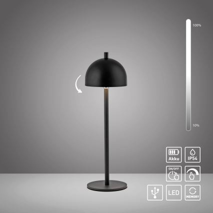 Schöner Wohnen 19244-18 - BELLIS LED-Tischlampe, berührungsdimmbar, wiederaufladbar, für den Außenbereich, LED 2,5 W / 5 V, 2600 mAh, IP54, schwarz