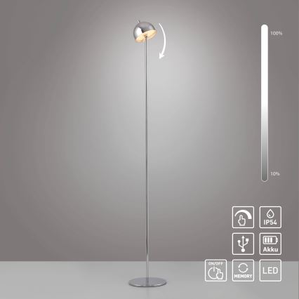 Schöner Wohnen 19245-17 - LED dimmbar mit Touch-Bedienung, wiederaufladbare Außen-Stehleuchte BELLIS LED/2,5W/5V 2600 mAh IP54 glänzender Chrom