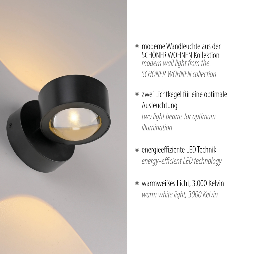 Schöner Wohnen 19331-18 - LED-Wandleuchte CHIA 2xLED/2W/230V schwarz