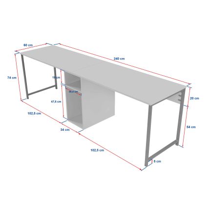 Schreibtisch CLARO 240x60 cm Travertin/Gold