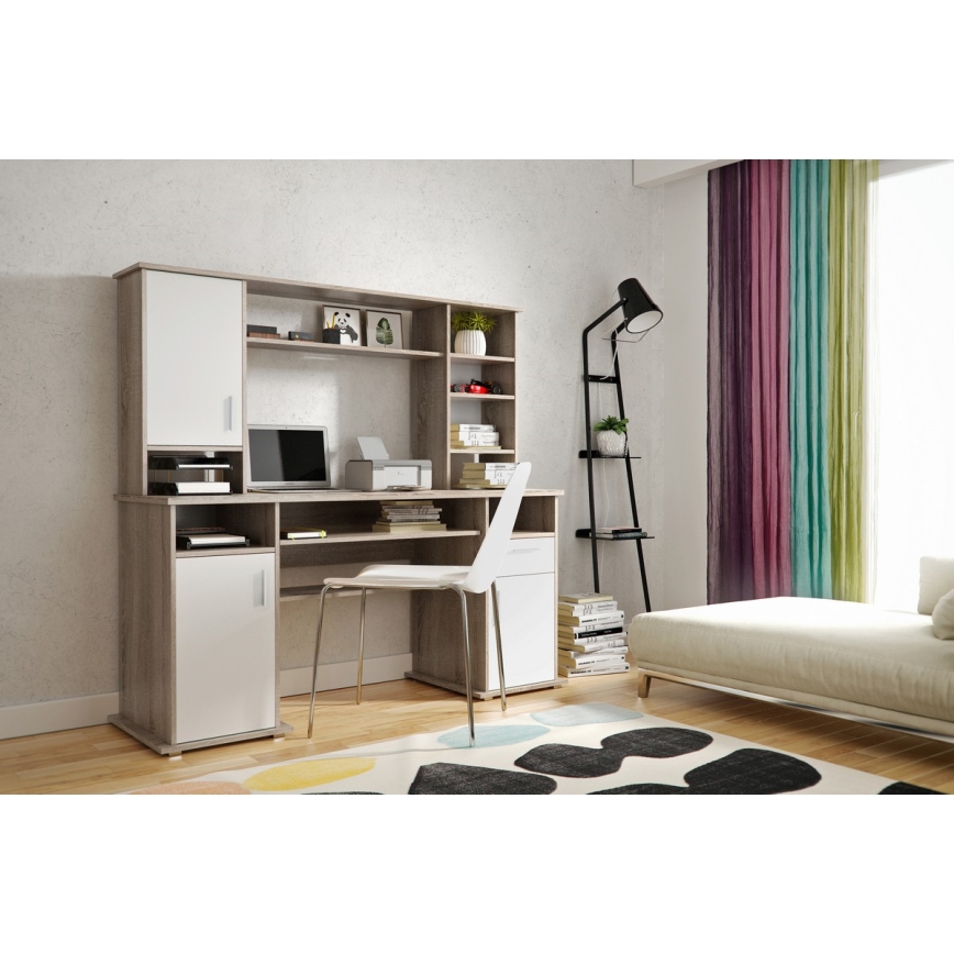 Schreibtisch mit Ablage ELIAN Sonoma-Eiche, grau/weiß