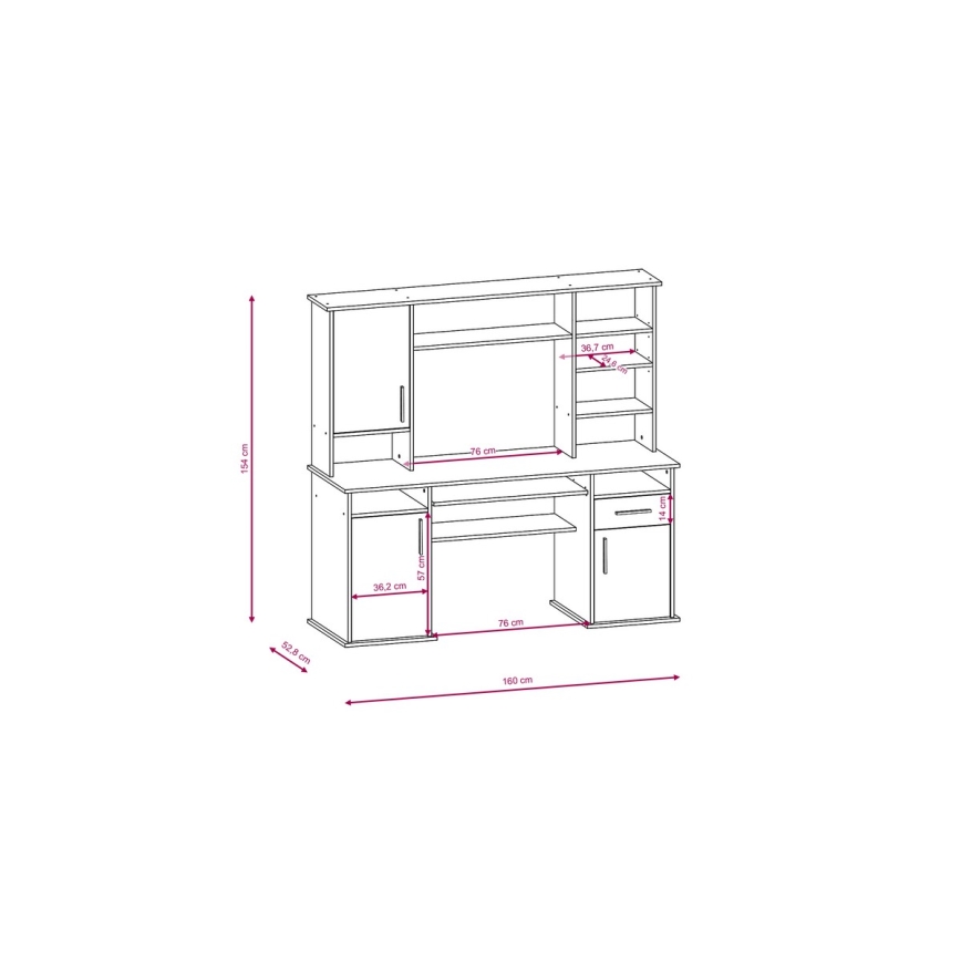 Schreibtisch mit Regal ELIAN 160×53 cm Sonoma-Eiche, grau/weiß