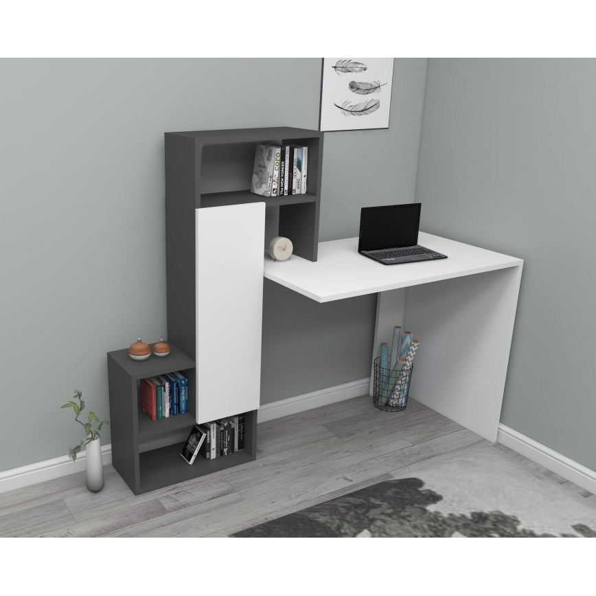 Schreibtisch mit Regal IRMAK 119x138,6 cm weiß/anthrazit