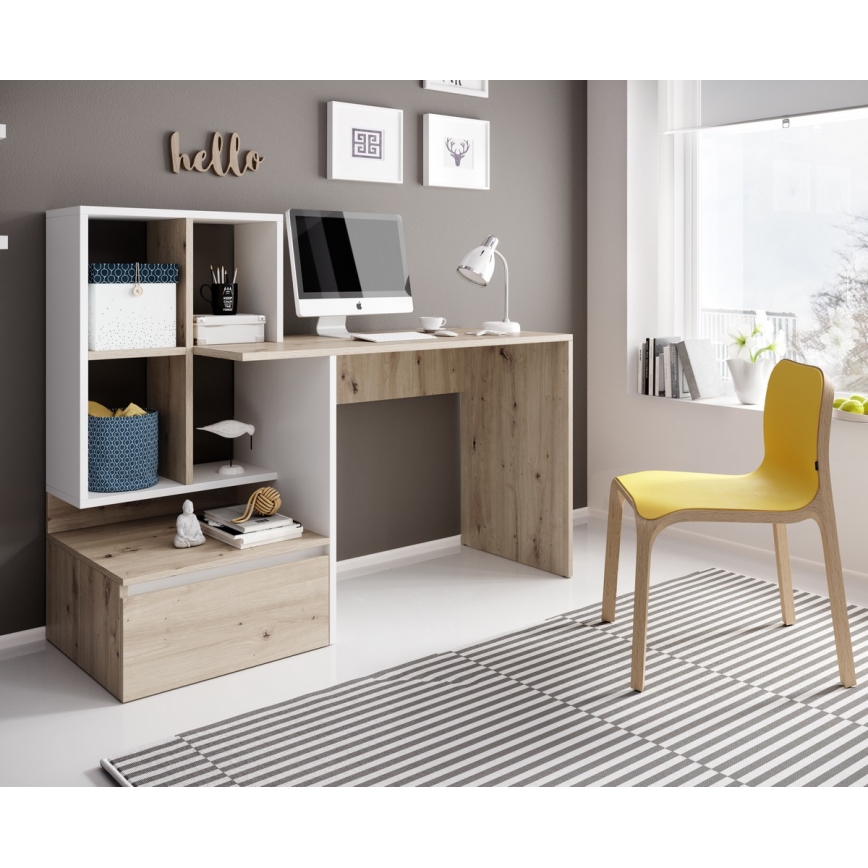 Schreibtisch mit Regal MARLO Eiche Artisan/Weiß