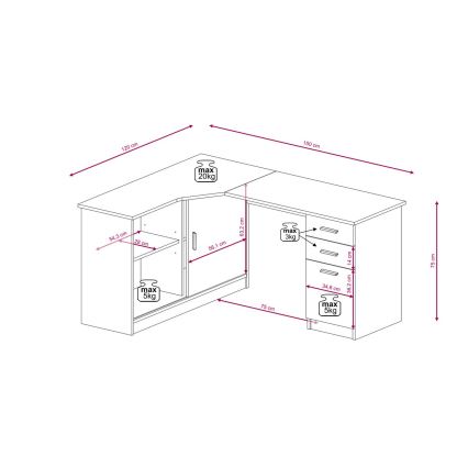 Schreibtisch mit Regal und Schubladen ROBERTO links 150x120 cm Artisan-Eiche/Weiß