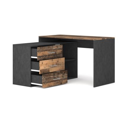 Schreibtisch mit Schubladen und beidseitig montierbarer Ecke (R/L) 120x120 cm JULES braun/schwarz