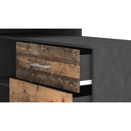 Schreibtisch mit Schubladen und beidseitig montierbarer Ecke (R/L) 120x120 cm JULES braun/schwarz