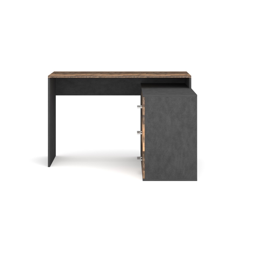 Schreibtisch mit Schubladen und beidseitig montierbarer Ecke (R/L) 120x120 cm JULES braun/schwarz