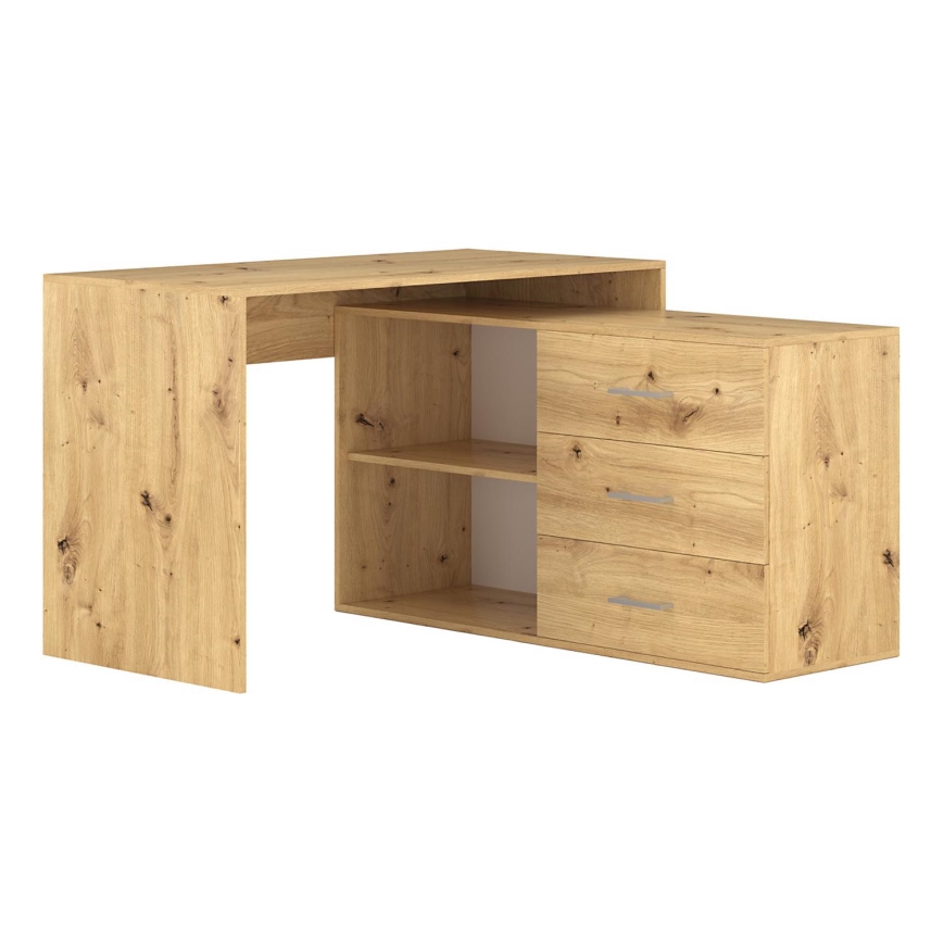 Schreibtisch mit Schubladen und beidseitig montierbarer Ecke R/L JULES Artisan-Eiche