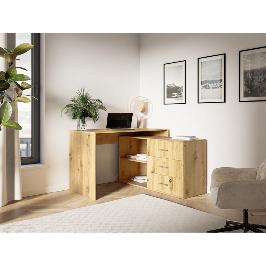 Schreibtisch mit Schubladen und beidseitig montierbarer Ecke R/L JULES Artisan-Eiche