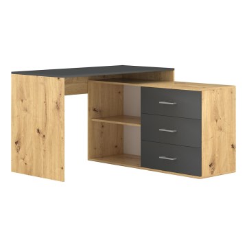 Schreibtisch mit Schubladen und universellem Eckmodul (rechts/links) JULES Eiche Artisan/Anthrazit