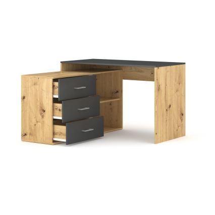 Schreibtisch mit Schubladen und universellem Eckmodul (rechts/links) JULES Eiche Artisan/Anthrazit