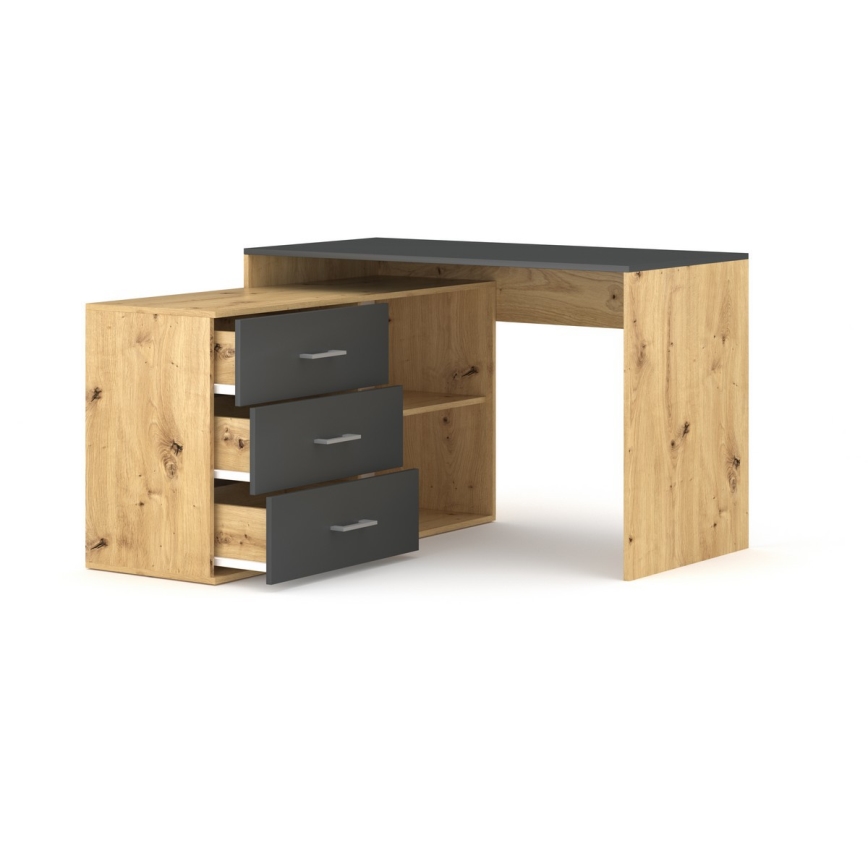 Schreibtisch mit Schubladen und universellem Eckmodul (rechts/links) JULES Eiche Artisan/Anthrazit