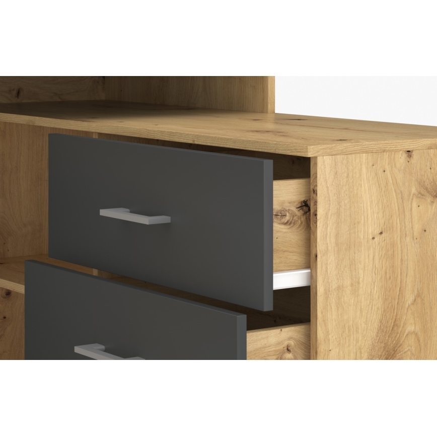 Schreibtisch mit Schubladen und universellem Eckmodul (rechts/links) JULES Eiche Artisan/Anthrazit