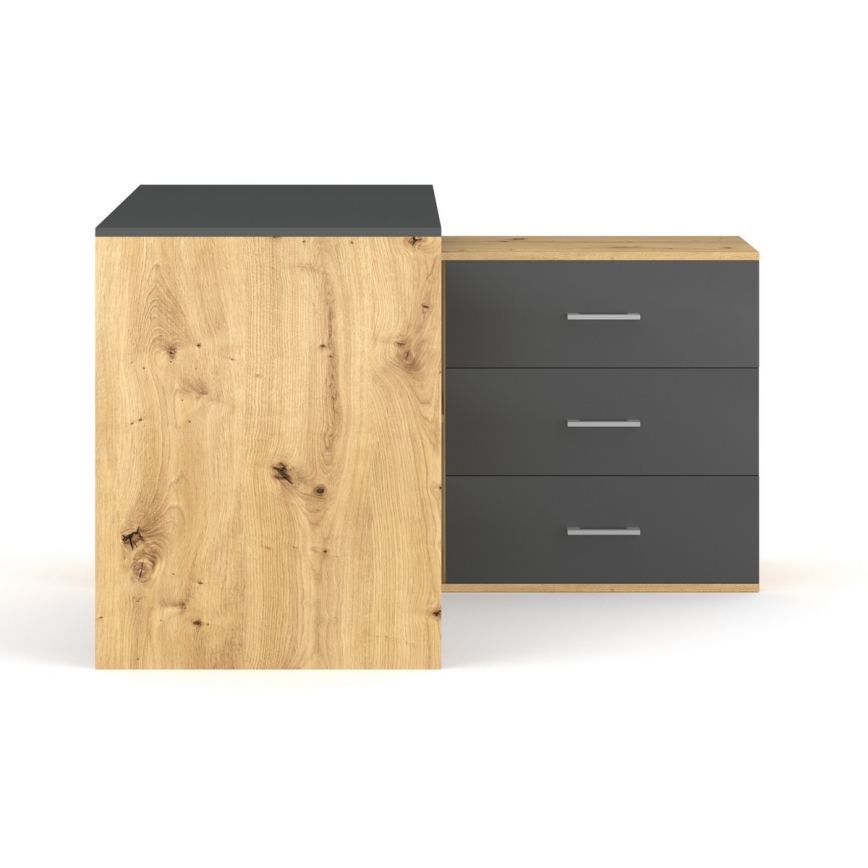 Schreibtisch mit Schubladen und universellem Eckmodul (rechts/links) JULES Eiche Artisan/Anthrazit