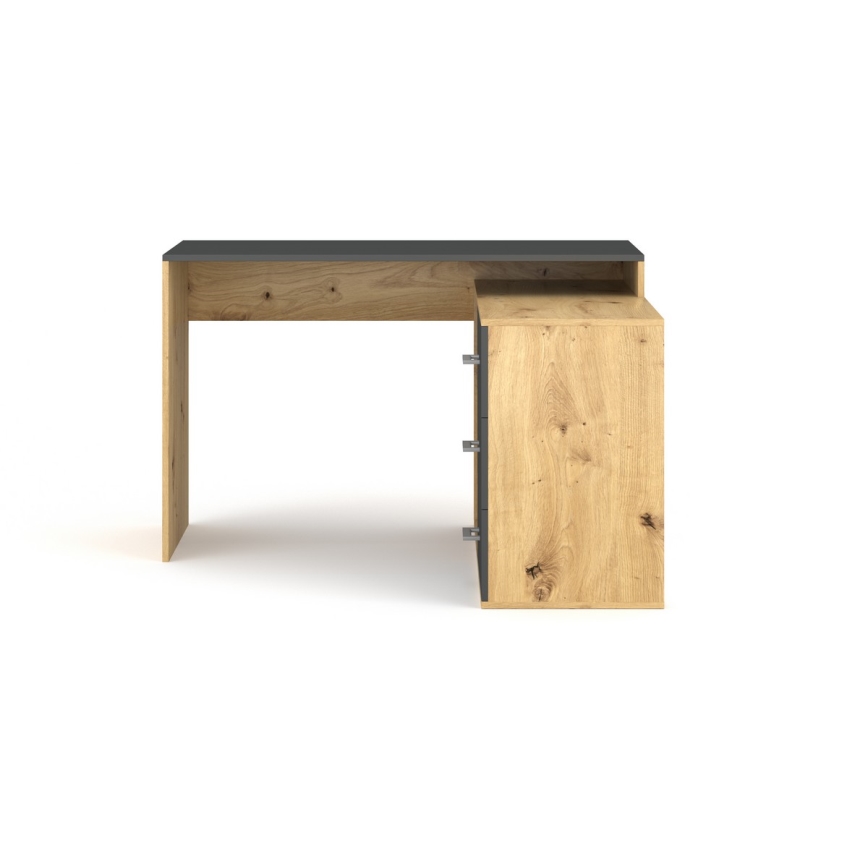 Schreibtisch mit Schubladen und universellem Eckmodul (rechts/links) JULES Eiche Artisan/Anthrazit