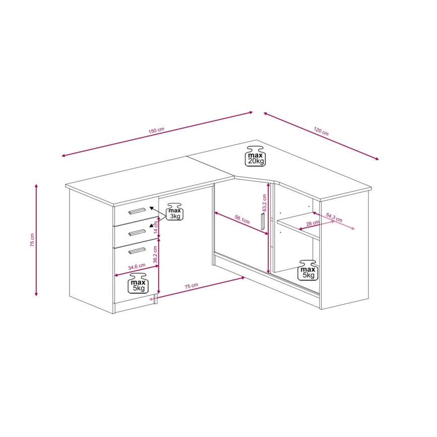 Schreibtisch ROBERTO mit Ablage und Schubladen, rechts, Artisan-Eiche/Weiß