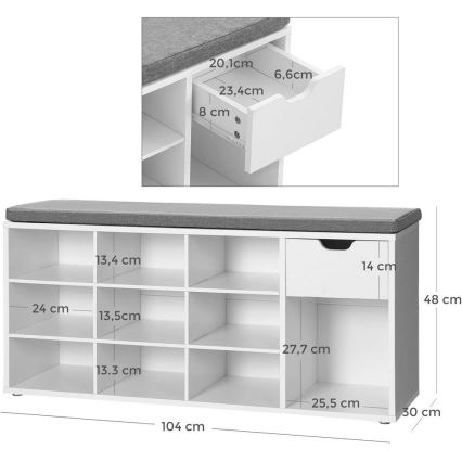 Schuhschrank VOREN Weiß/Grau